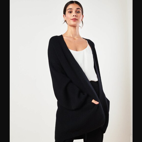 Quince 100% Organic Cotton Oversized Cardigan Black Sz. L - Picture 1 of 7